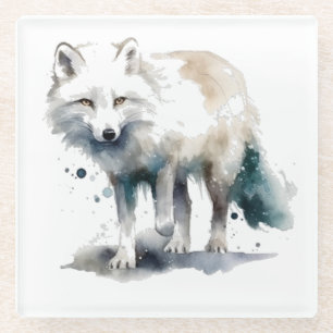 Dessous-de-verre En Verre Beau renard polaire en aquarelle blanche et bleue