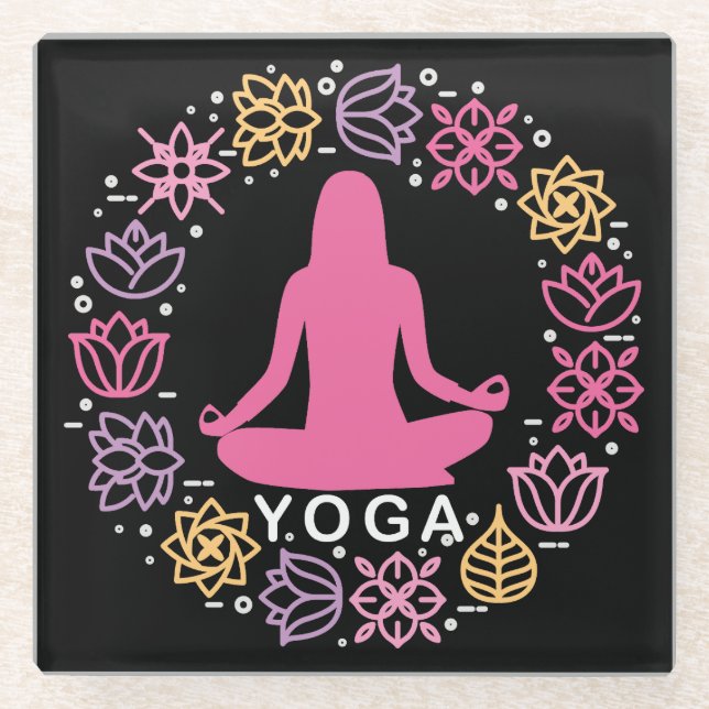 Dessous-de-verre En Verre Beau Yoga Pose Floral Design (Devant)