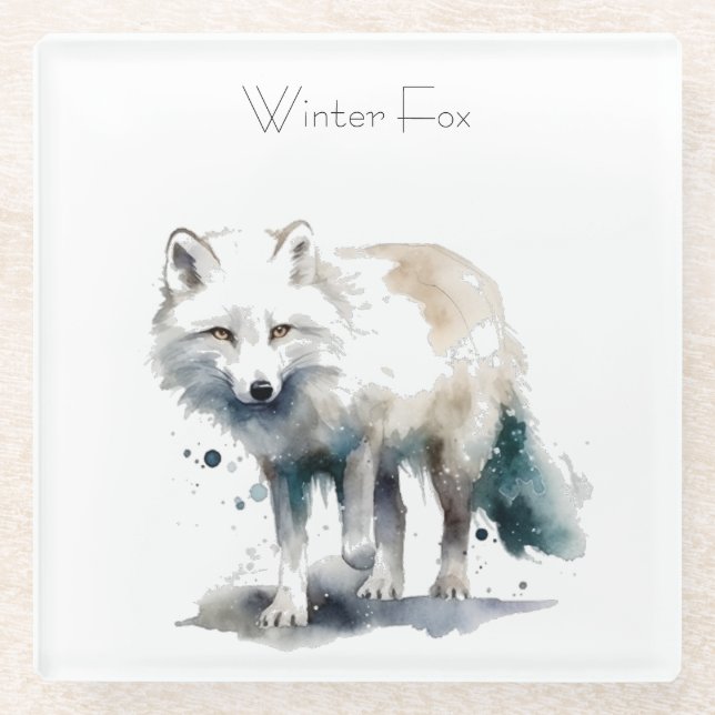 Dessous-de-verre En Verre Beauté de l'Arctique : Coutume de Fox d'hiver (Devant)
