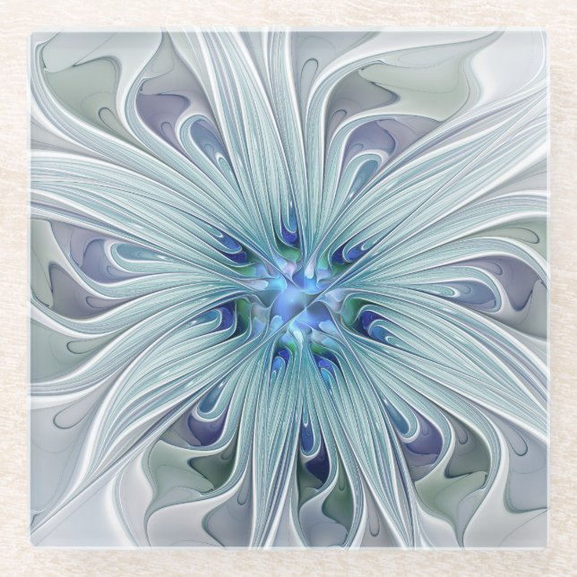 Dessous-de-verre En Verre Beauté florale Abstraite moderne Blue Pastel Flowe (Devant)