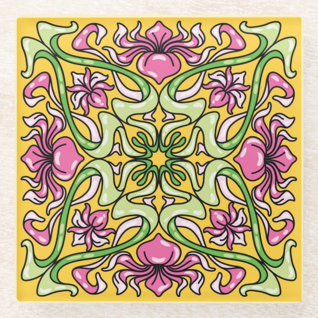 Dessous-de-verre En Verre Beautiful Art Nouveau tile with Iris flowers (Devant)