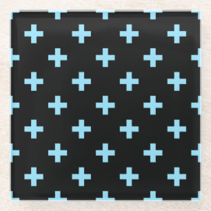 Dessous-de-verre En Verre Bébé bleu polka croise sur noir