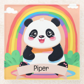 Dessous-de-verre En Verre Bébé mignon Panda arc-en-ciel