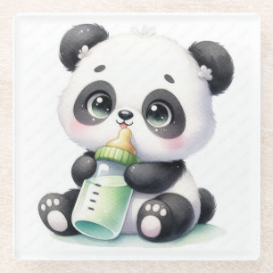 Dessous-de-verre En Verre Bébé panda mignon avec dessous de verre bouteille 
