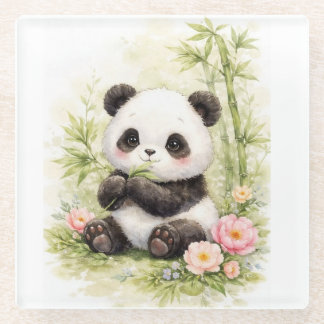 Dessous-de-verre En Verre Bébé Panda Mignon Dessous de Verre Floral Bambou |