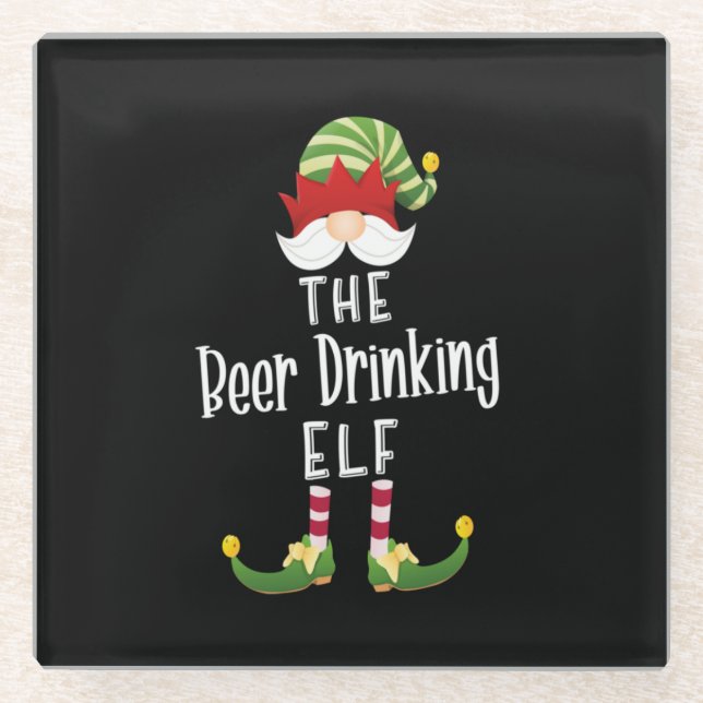 Dessous-de-verre En Verre Beer Drinking Elf Group Christmas Birthday (Devant)