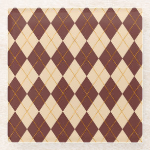 Dessous-de-verre En Verre Beige Brown Automne Jacquard d'automne Diamant Mot