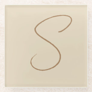 Dessous-de-verre En Verre Beige Classic manuscrit Monogramme initial