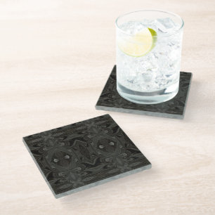 Dessous-de-verre En Verre Belladonna Noir Abstrait Acrylique Fluid Art
