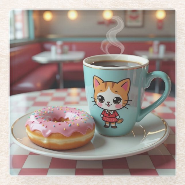 Dessous-de-verre En Verre Belle Donut et café au Retro Diner (Devant)