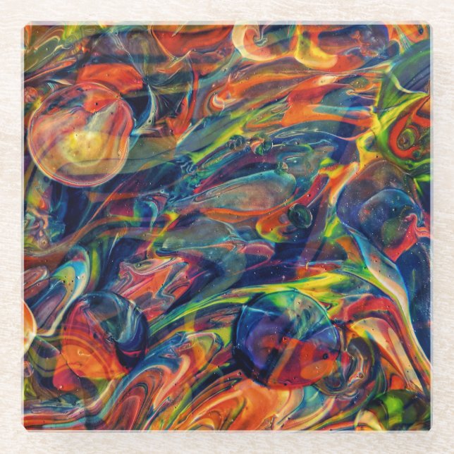 Dessous-de-verre En Verre Belle œuvre d'art abstrait colorée (Devant)