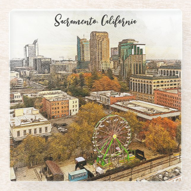Dessous-de-verre En Verre Belle vue de la ville de Sacramento en Californie (Devant)