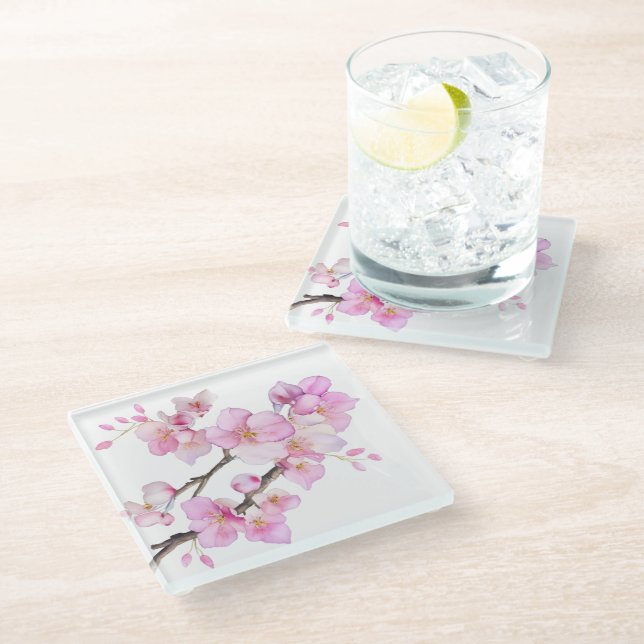 Dessous-de-verre En Verre Belles fleurs de cerisiers roses (Incliné)