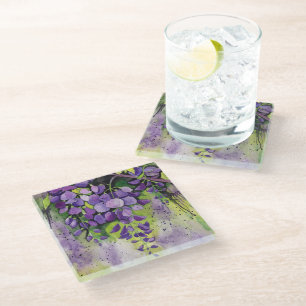 Dessous-de-verre En Verre Belles Fleurs De Wisteria En Aquarelle