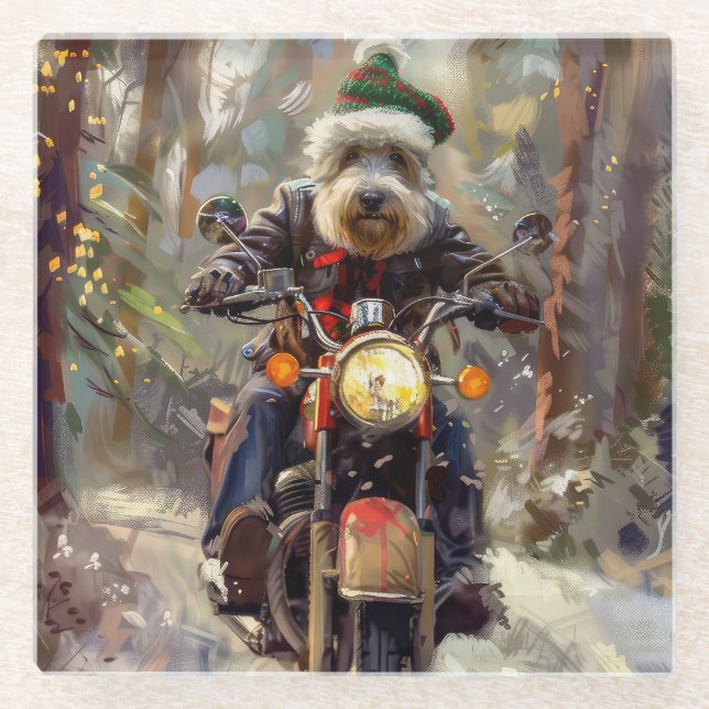 Dessous-de-verre En Verre Bernedoodle Chien équitation Moto Noël (Devant)