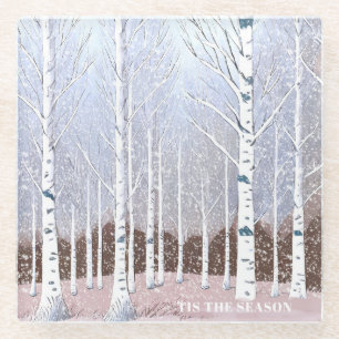 Dessous-de-verre En Verre Bibouleau neigeux Noël Dusty Blue ID1003