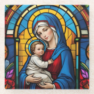 Dessous-de-verre En Verre Bienheureuse Mère Marie et Bébé Jésus - Vierge Mar