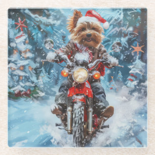 Dessous-de-verre En Verre Biewer Terrier Chien équitation Moto Noël