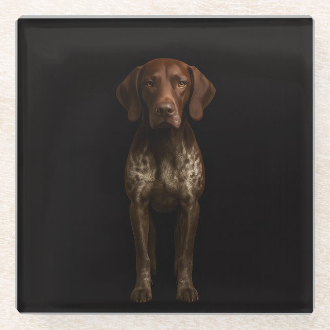 Dessous-de-verre En Verre Black 4 Luxe Glass coaster, German Pointer (Devant)