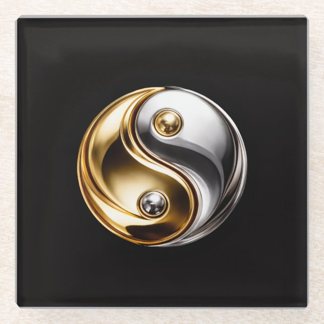 Dessous-de-verre En Verre Black 4 Luxe Glass coaster, Harmony Yin Yang (Devant)