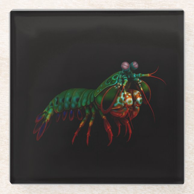 Dessous-de-verre En Verre Black 4 Luxe Glass coaster, Mantis Shrimp (Devant)