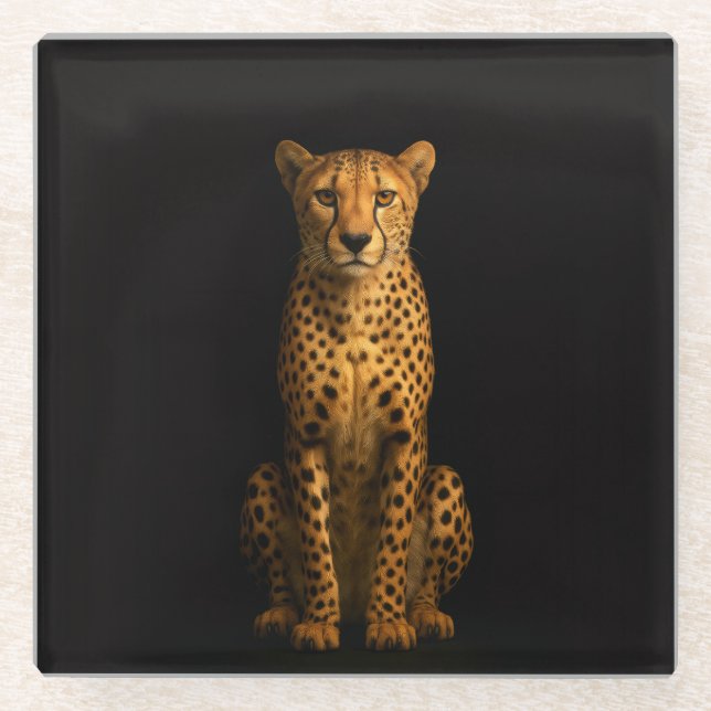 Dessous-de-verre En Verre Black 4 Luxe Glass coaster, Sleek Cheetah (Devant)