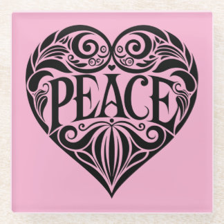 DESSOUS-DE-VERRE EN VERRE BLACK AND WHITE PEACE HEART