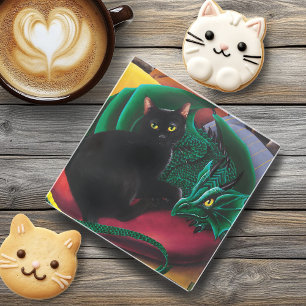 Dessous-de-verre En Verre Black Cat Green Dragon