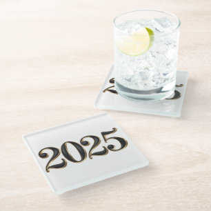 Dessous-de-verre En Verre Black Faux Gold Foil 2025 Année Dessous de verre e