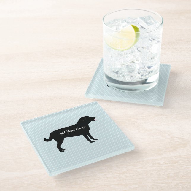 Dessous-de-verre En Verre Black Lab Dog Nom personnalisé (Incliné)