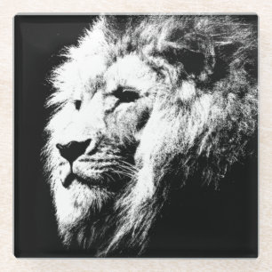 Dessous-de-verre En Verre Black & White Pop Art Lion Head Moderne tendance