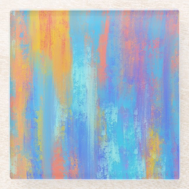 Dessous-de-verre En Verre Bleu Abstrait et orange (Devant)