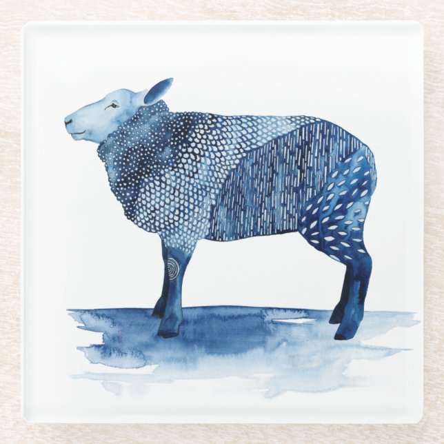 Dessous-de-verre En Verre Bleu de cobalt Animaux de ferme - Moutons (Devant)