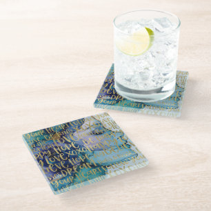 Dessous-de-verre En Verre Bleu Femme Face Or Citations Inspirationnelles