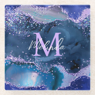 Dessous-de-verre En Verre Bleu foncé et violet Parties scintillant Agate océ