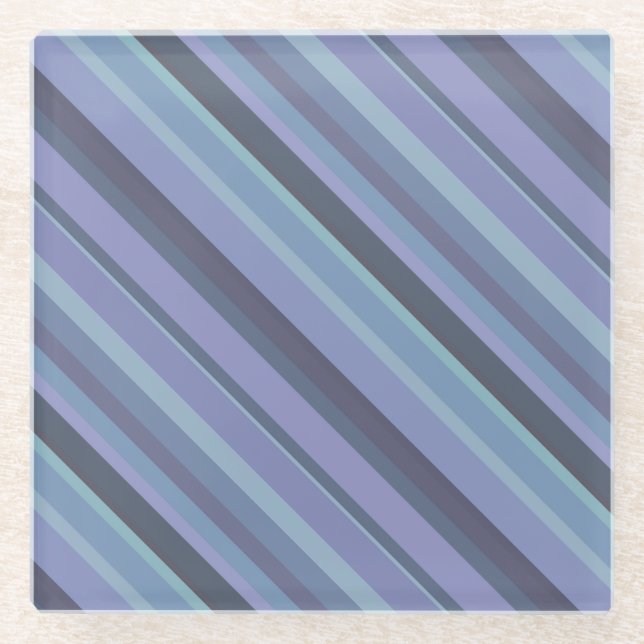 Dessous-de-verre En Verre Bleu-gris bandes diagonales (Devant)