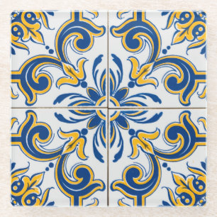Dessous-de-verre En Verre Bleu Méditerranéen & Or
