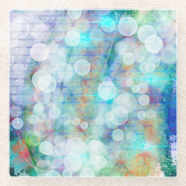 Dessous-de-verre En Verre Bleu, orange, Jaune, Blanc Art Abstrait (Devant)