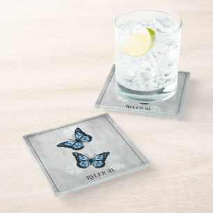 Dessous-de-verre En Verre Bleu papillon Floral Dessous de verre de verre per