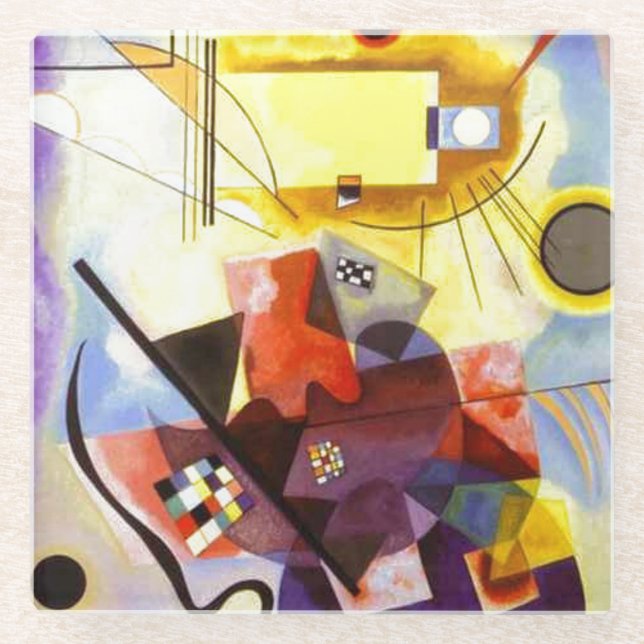 Dessous-de-verre En Verre Bleu rouge jaune Kandinsky peinture Abstraite (Devant)