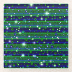 Dessous-de-verre En Verre Bleu vert rayures avec étoiles et Raindrops