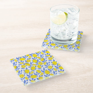 Dessous-de-verre En Verre Bleus Citrons Méditerranée