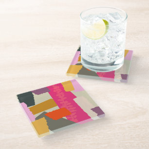 Dessous-de-verre En Verre Blocs couleur Abstraits modernes