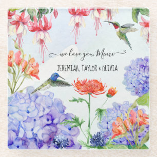 Dessous-de-verre En Verre Blue Hydrangea Floral Garden Nous Vous Aimons Mimi