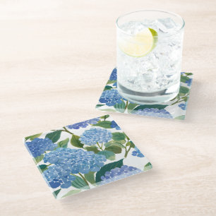 Dessous-de-verre En Verre Blue Hydrangeas   Beau Floral Bush