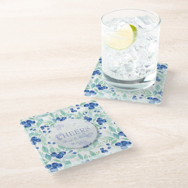 Dessous-de-verre En Verre Blueberry Midsummer Rustic Berry Mariage (Incliné)