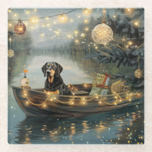 Dessous-de-verre En Verre Bluetick Coonhound Noël Festive Voyage