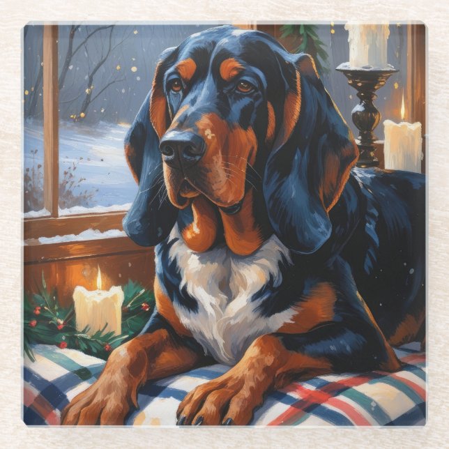 Dessous-de-verre En Verre Bluetick Coonhound With Christmas Lights Holiday (Devant)