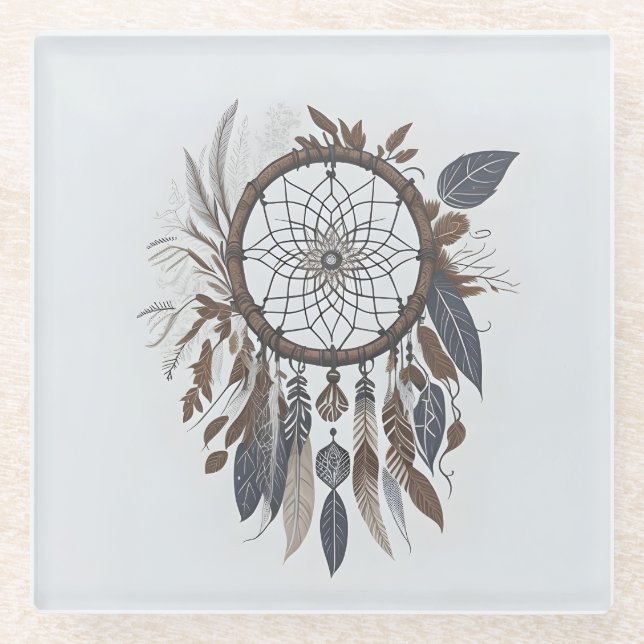 Dessous-de-verre En Verre Boho Chic Dreamcatcher Earthy Toned Charme infusé (Devant)