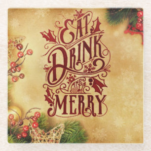 Dessous-de-verre En Verre Boire être joyeux dessous de verre festif de Noël